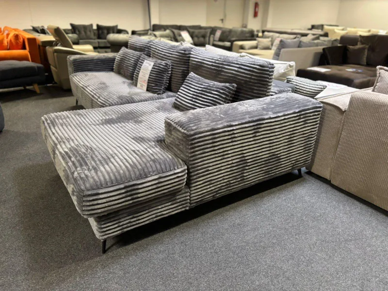 Ecksofa L-Form Plüsch Cord Anthrazit - Bild 2