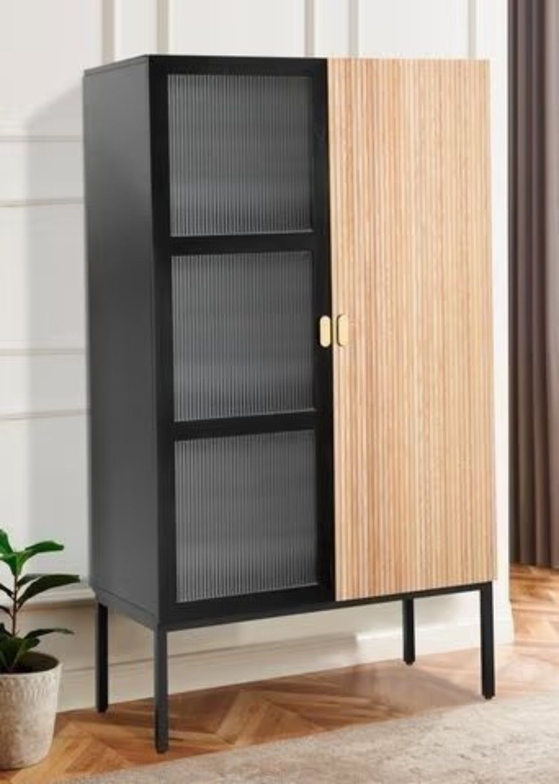 Highboard Kommode aus Holz und Metall