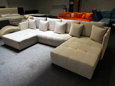 Beige Wohnlandschaft Schlafsofa U-Form